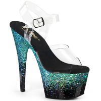 ADORE-708SS Pleaser ankel strap sandal gradient effect clear black turquoise multi glitter