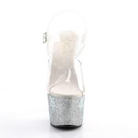 ADORE-708STAR Pleaser High Heels platform sandal clear silver glitter rhinestone stars