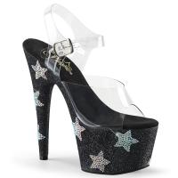 ADORE-708STAR Pleaser High-Heels Plateausandaletten klar schwarz Glitter Strasssterne