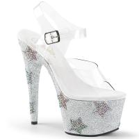 ADORE-708STAR Pleaser High-Heels Plateausandaletten klar silber Glitter Strasssterne