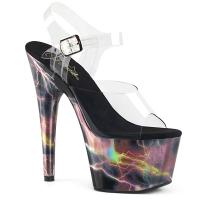 ADORE-708STORM Pleaser High-Heels Sandaletten clear pink Hologramm Blitze