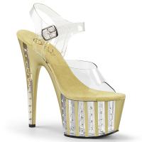 ADORE-708VLRS Pleaser High-Heels Linienplateau Sandaletten klar gold Strass