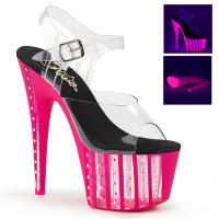 ADORE-708VLRS Pleaser High-Heels Linienplateau Sandaletten neon hotpink Strass