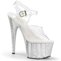 ADORE-708VLRS Pleaser High-Heels Linienplateau Sandaletten klar silber matt Strass