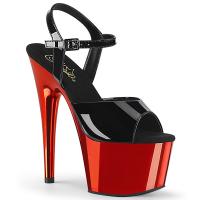 ADORE-709 Pleaser High-Heels Plateau Sandaletten schwarz Lack rot chrom