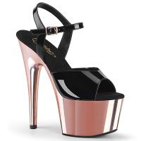 ADORE-709 Pleaser High-Heels Plateausandaletten schwarz Lack rosegold Chrom