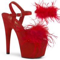 ADORE-709F Pleaser high heels platform ankle strap red suede marabou feather