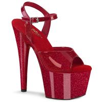 ADORE-709GP Pleaser Damen High-Heels Plateausandaletten rubinrot Glitter Lack