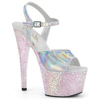 ADORE-709HGG Pleaser high heels platform ankle strap sandal silver hologram opal glitter