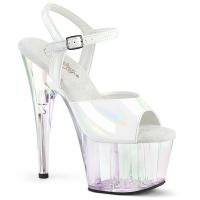 ADORE-709HT Pleaser vegane Damen High Heels Plateausandaletten weiß holographisch getönt