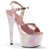 ADORE-709LG Pleaser high heels platform ankle strap sandal rose gold metallic opal glitter