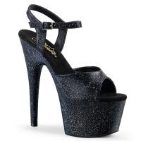 ADORE-709MMG Pleaser high heels platform ankle strap sandal black matte mini glitter