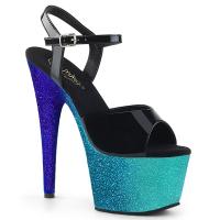 ADORE-709OMBRE Pleaser High-Heels Sandaletten schwarz Lack aqua-blau Ombre