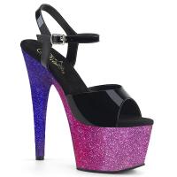 ADORE-709OMBRE Pleaser High-Heels Sandaletten schwarz Lack fuchsia-blau Ombre