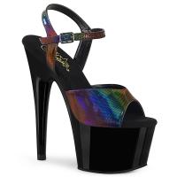 ADORE-709RBDT Pleaser vegan ankle strap sandal hologram rainbow dots print black