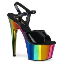 ADORE-709RC Pleaser Damen High Heels Plateausandaletten schwarz Lack regenbogen Chrom