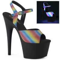 ADORE-709REFL-02 Pleaser high heels platform ankle strap sandal rainbow reflective black matte