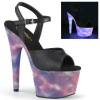 ADORE-709REFL Pleaser high heels platform ankle strap sandal black purple-blue galaxy effect
