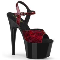 ADORE-709SP Pleaser vegan platform ankle strap sandal red snake print black patent