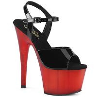 ADORE-709T Pleaser high heels platform ankle strap sandal black patent frosted red