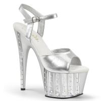 ADORE-709VLRS Pleaser ladies high heels ankle strap sandal silver matte rhinestones