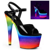 ADORE-709WR Pleaser high heels ankle strap sandal black patent rainbow glitter