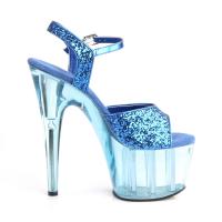 ADORE-710GT Pleaser High-Heels Plateau Sandaletten blau gefärbt Glitter