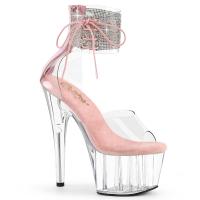 ADORE-724RS Pleaser vegan platform sandal rhinestones ankle cuff clear baby pink