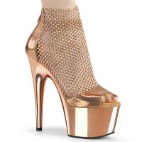 ADORE-765RM Pleaser High Heels Plateausandaletten Strass Netz roségold Metallic Matt Chrom