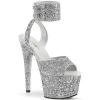 ADORE-791LG Pleaser High-Heels Sandaletten breites Fesselband silber Glitter