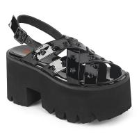 ASHES-12 DemoniaCult Damen Riemchen Cut Out Plateausandaletten schwarz Lack
