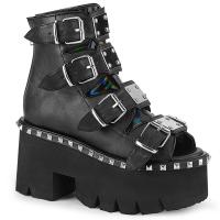 ASHES-70 DemoniaCult lady cut out platform bootie sandal black matte hologram