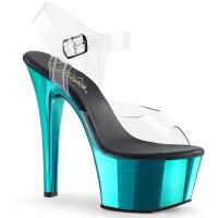 ASPIRE-608 Pleaser High-Heels vegane Plateausandaletten klar türkis chrom