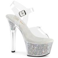 ASPIRE-608RSI Pleaser High Heels Plateausandaletten klar silber AB Strass gefüllt