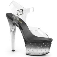 ASPIRE-608STD Pleaser high heels platform ankle strap sandal clear black rhinestones