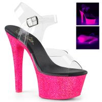 ASPIRE-608UVG Pleaser High-Heels vegane Plateausandaletten klar neon hotpink glitter