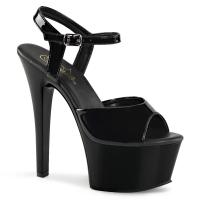 ASPIRE-609 Pleaser high heels vegan platform ankle strap sandal black patent