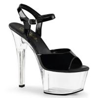 ASPIRE-609 Pleaser high heels vegan platform ankle strap sandal black patent clear