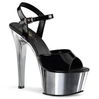 ASPIRE-609 Pleaser high heels vegan platform ankle strap sandal black patent silver chrome