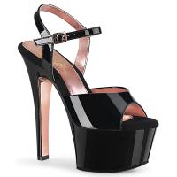 ASPIRE-609TT Pleaser ladies ankle strap sandal black patent rose gold chrom