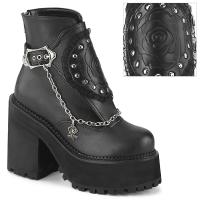 ASSAULT-55 Demonia Damen Stiefeletten Ketten Nieten Rosendetail schwarz Matt
