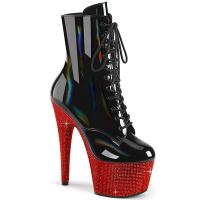 BEJEWELED-1020-7 Pleaser Damen Plateaustiefeletten schwarz Holo Lack rot Strass