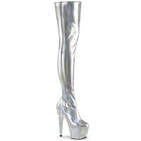 BEJEWELED-3000-7 Pleaser Plateauoverkneestiefel Stretch silber Holo Lack Strass