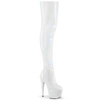 BEJEWELED-3000-7 Pleaser Plateauoverkneestiefel Stretch weiß Holo Lack Strass