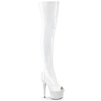 BEJEWELED-3011-7 Pleaser Peep Toe Overkneestiefel Stretch weiß Holo Lack Strass