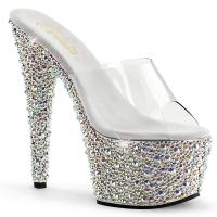 BEJEWELED-701MS Pleaser High-Heels Plateaupantoletten klar silber Multistrass