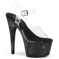 BEJEWELED-708DM Pleaser vegan platform ankle strap sandal rhinestones clear black