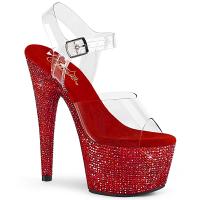 BEJEWELED-708DM Pleaser vegan platform ankle strap sandal rhinestones clear red