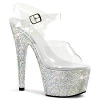 BEJEWELED-708DM Pleaser Damen Plateau Sandaletten klar silber Strasssteinchen