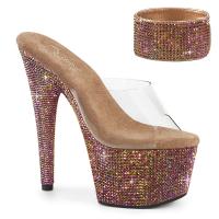 BEJEWELED-712RS Pleaser bronze Multi Strass Plateaupantoletten klar Manschetten